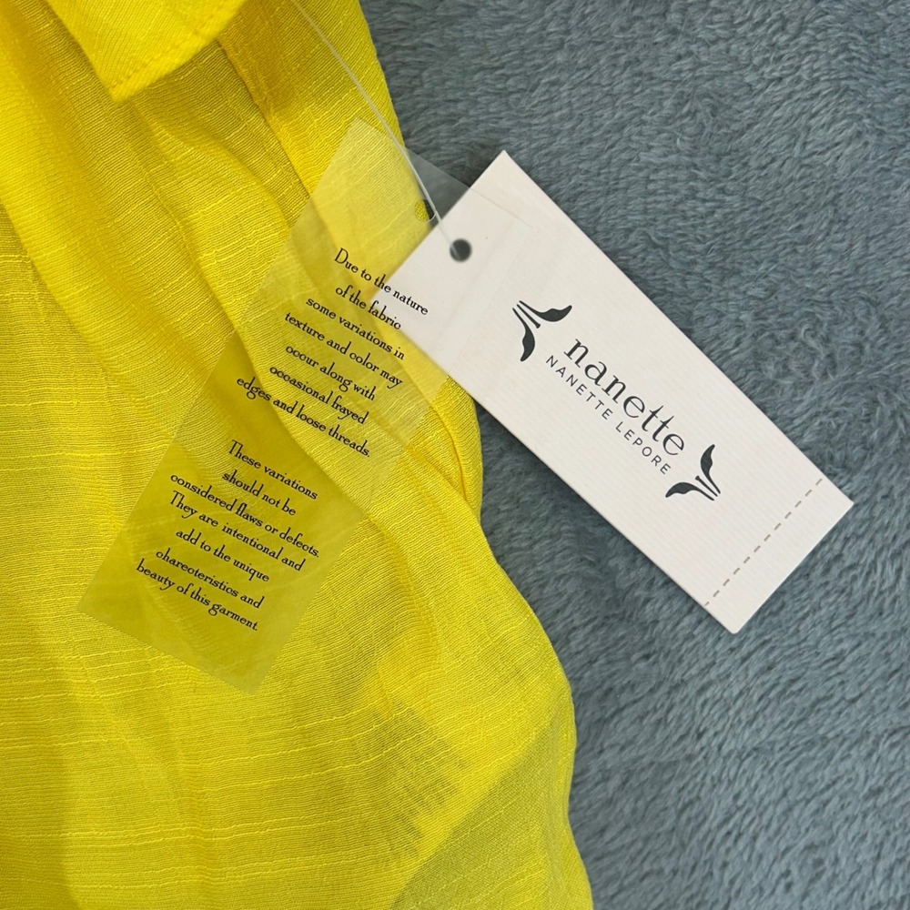 Nanette Lepore Yellow Flutter Sleeve Blouse XL NWT Ladder Stitch Boho Top - Picture 2 of 7